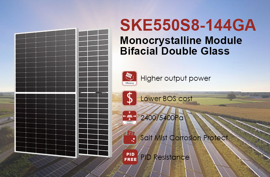 550W 182mm cell size Mono perc bifacial PV panel
